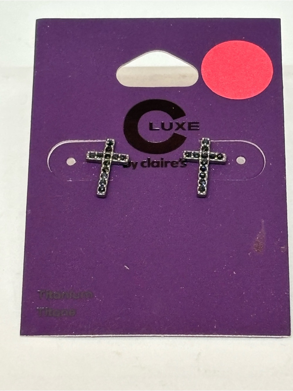 Claire's Titanium Stud Earrings Black Crystal Cross